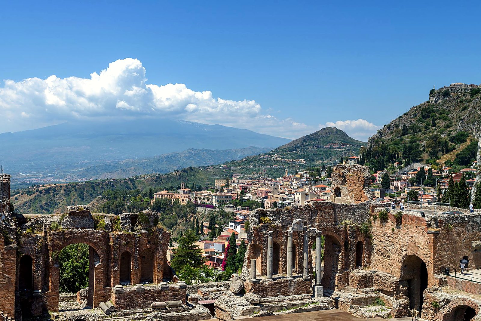 Peregrinación a Sicilia: Taormina con el volcán Etna al fondo